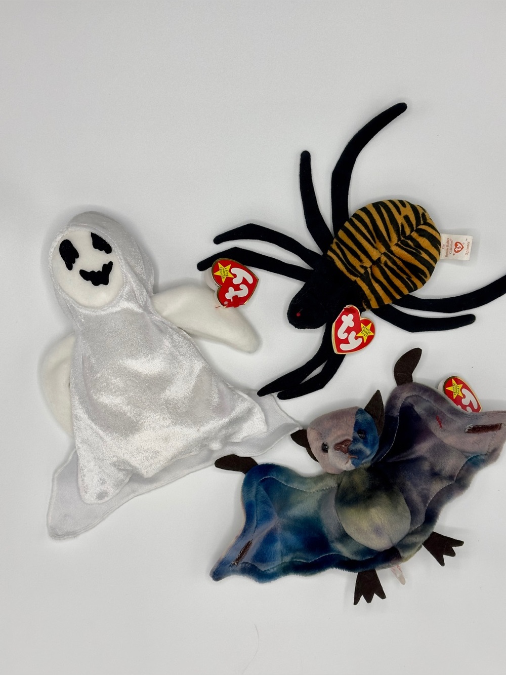 NWT Vintage Ty Halloween Beanie Baby Set of 3 - Sheets, Spinner, Batty